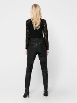 Leatherette pants with rubber and cord Only Black