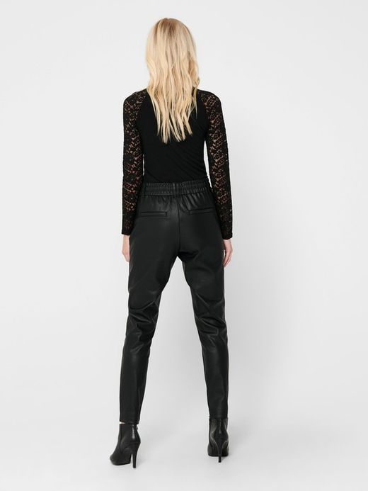 Leatherette pants with rubber and cord Only Black