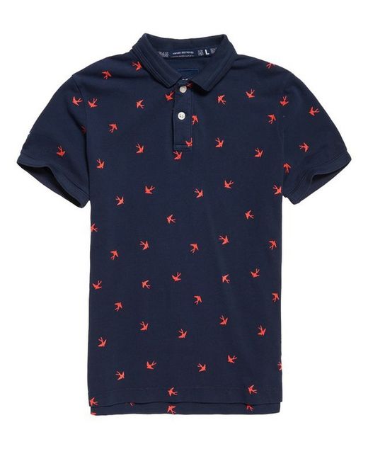Basic piqué polo shirt with embroidered flamingos Superdry Eclipse Navy