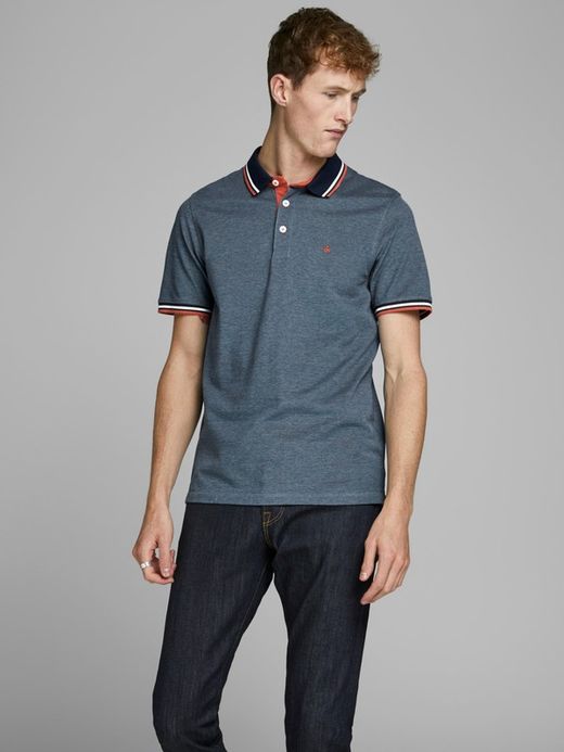 Jack & Jones Denim Blue Heather Pique Basic Polo