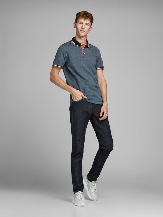 Jack & Jones Denim Blue Heather Pique Basic Polo
