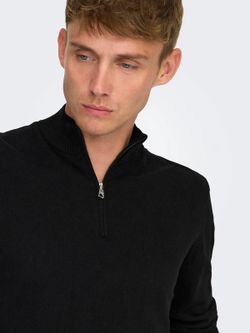 Polo con cremallera 1/4 liso Only & Sons Black