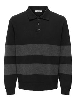 Polo de punto con rayas grandes Only & Sons Black