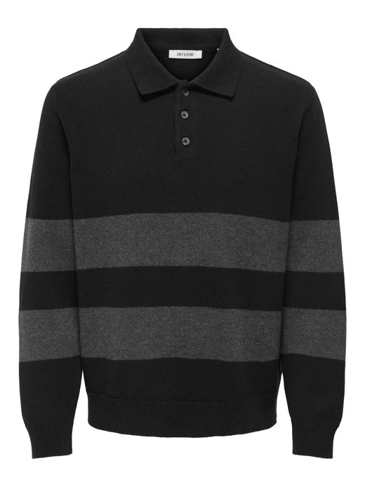 Polo de punto con rayas grandes Only & Sons Black