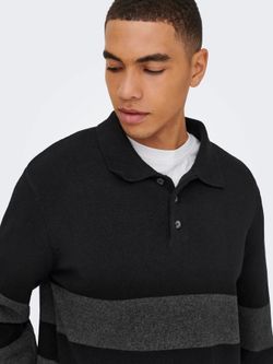 Polo de punto con rayas grandes Only & Sons Black