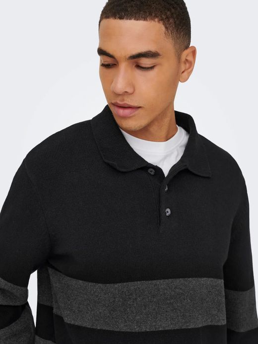 Polo de punto con rayas grandes Only & Sons Black