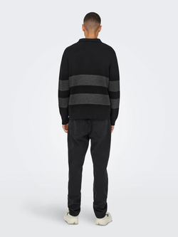 Polo de punto con rayas grandes Only & Sons Black