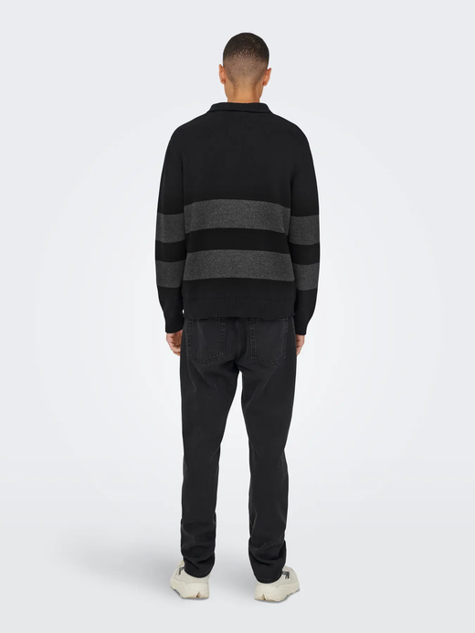 Polo de punto con rayas grandes Only & Sons Black