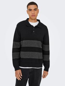 Polo de punto con rayas grandes Only & Sons Black