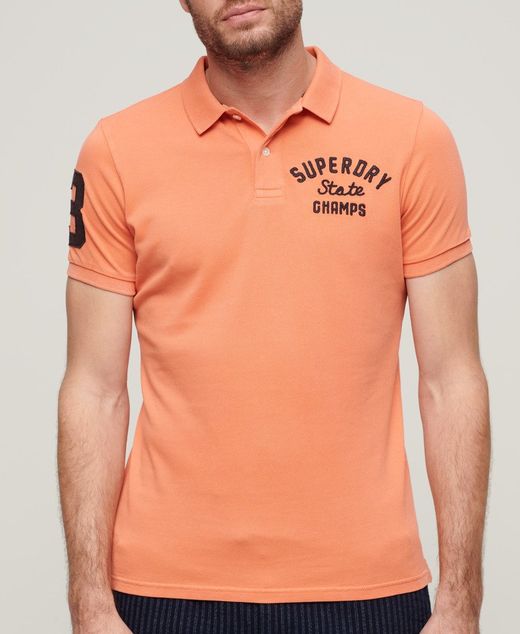 Polo m/c piqué con efecto delavado y letras branding bordadas Superdry Sun Orange
