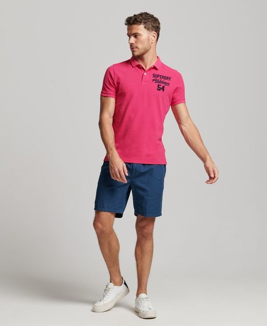 Polo m/c piqué con letras branding bordadas Superdry Raspberry