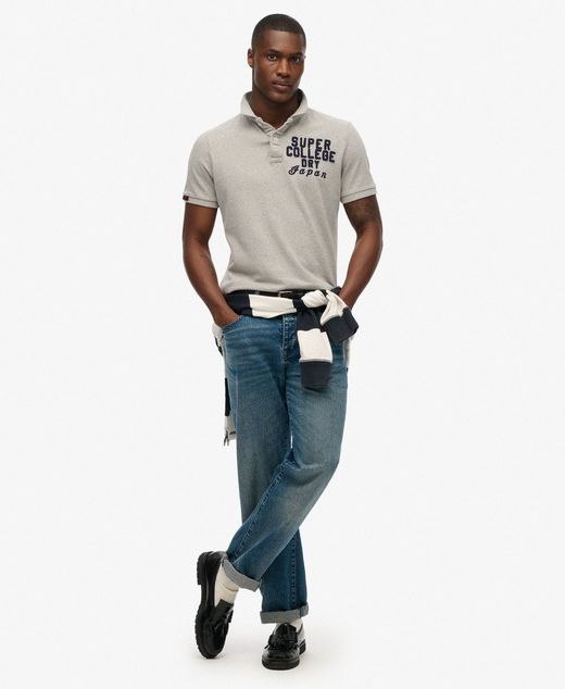Polo m/c piqué con letras branding Superdry Grey Marl