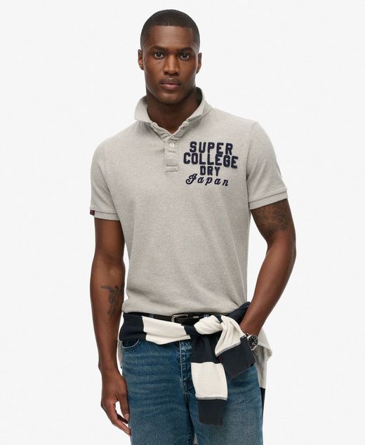 Polo m/c piqué con letras branding Superdry Grey Marl