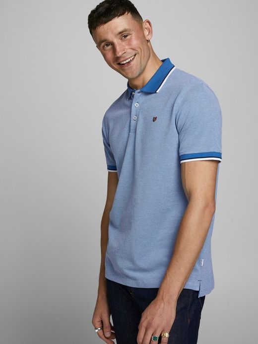 Polo m/c piqué con cuello contrastado y ribete Jack & Jones Bright Cobalt