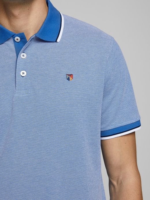 Polo m/c piqué con cuello contrastado y ribete Jack & Jones Bright Cobalt