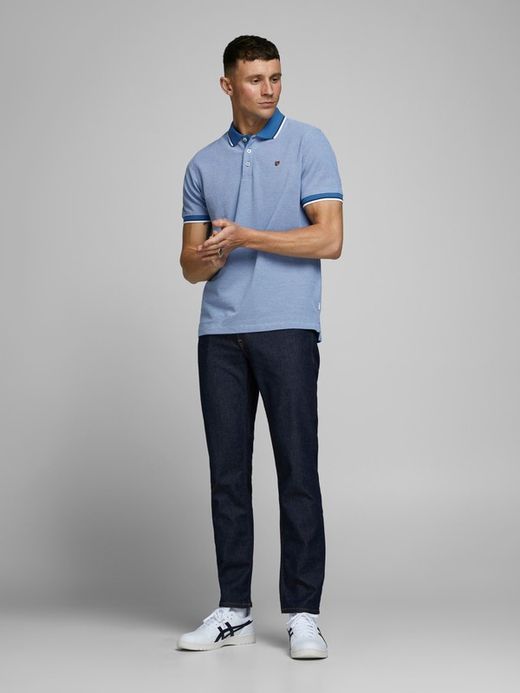 Polo m/c piqué con cuello contrastado y ribete Jack & Jones Bright Cobalt