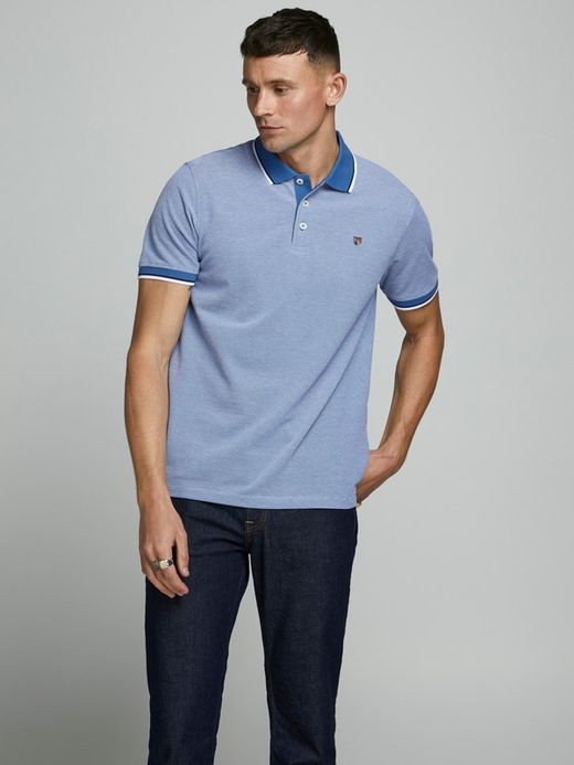Polo m/c piqué con cuello contrastado y ribete Jack & Jones Bright Cobalt