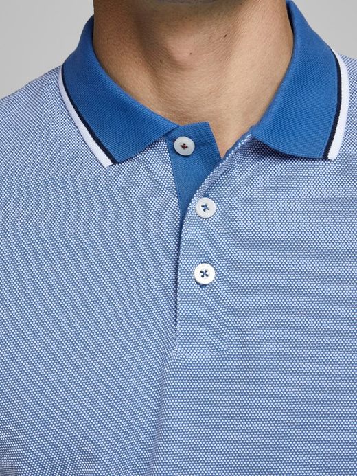 Polo m/c piqué con cuello contrastado y ribete Jack & Jones Bright Cobalt