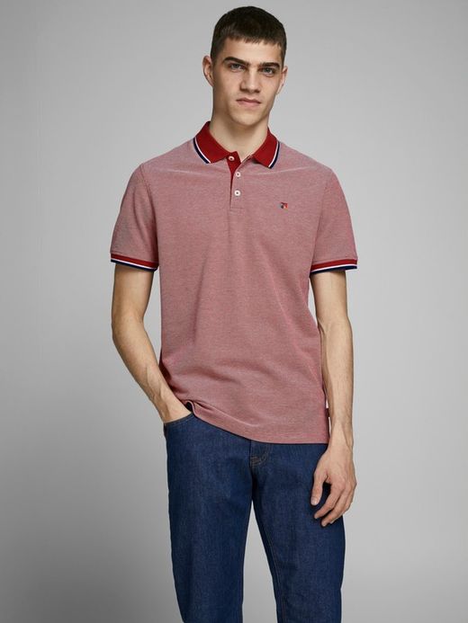 Polo m/c piqué con cuello contrastado y ribete Jack & Jones Red