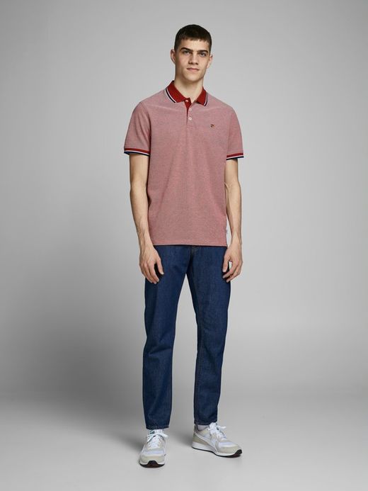 Polo m/c piqué con cuello contrastado y ribete Jack & Jones Red