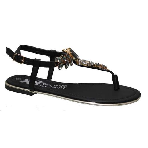 Sandalia plana con detalles brillantes en enpeine Xti Negro
