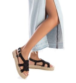 Sandalia plana esparto Xti Negro