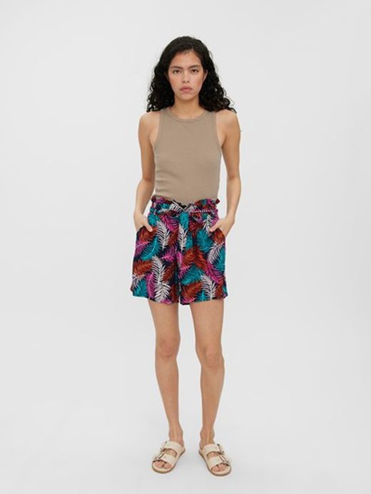 Shorts ancho con estampado hojas palmera Vero Moda Navy Blazer