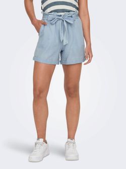 Shorts ancho con goma y cinturón Only Light Blue Den