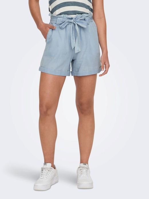 Shorts ancho con goma y cinturón Only Light Blue Den
