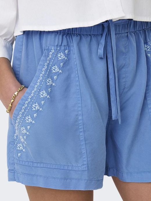 Shorts con goma y bordados Only Blissful Blue