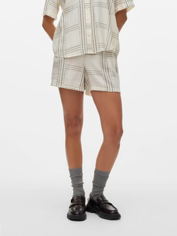 Shorts con goma y cordón cuadros grandes Vero Moda Cloud Dancer