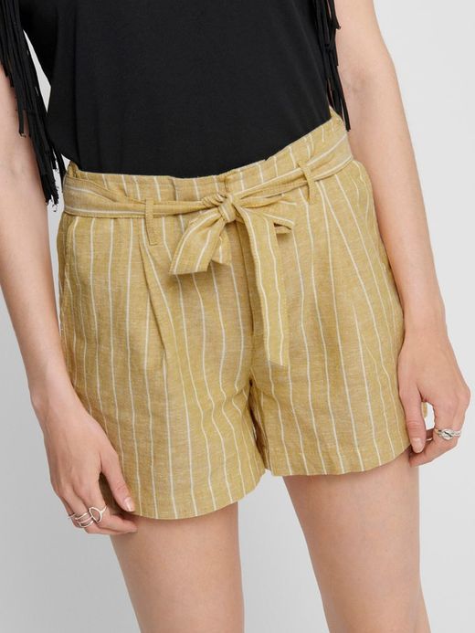 Nur Golden Spice Belted Striped Shorts