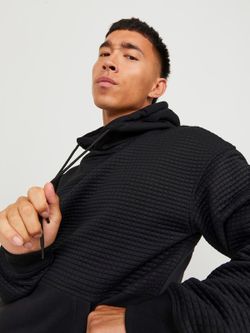 Sudadera con capucha con cuadros relieve Jack & Jones Black