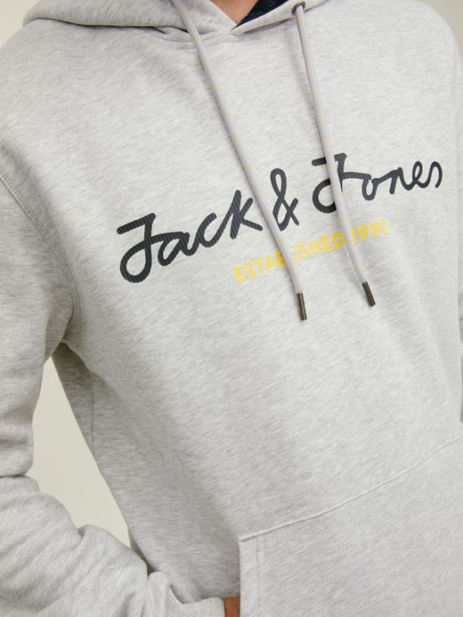 Sudadera con capucha con letras branding Jack & Jones Light Grey Mela