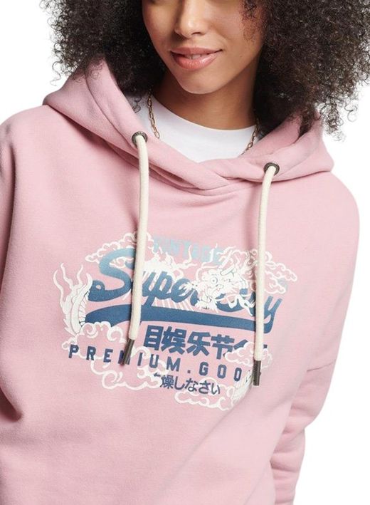 Sudadera con capucha con serigrafía branding Superdry Soft Pink