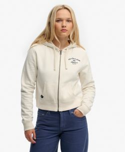 Sudadera con capucha corta con cremallera Superdry Bone White