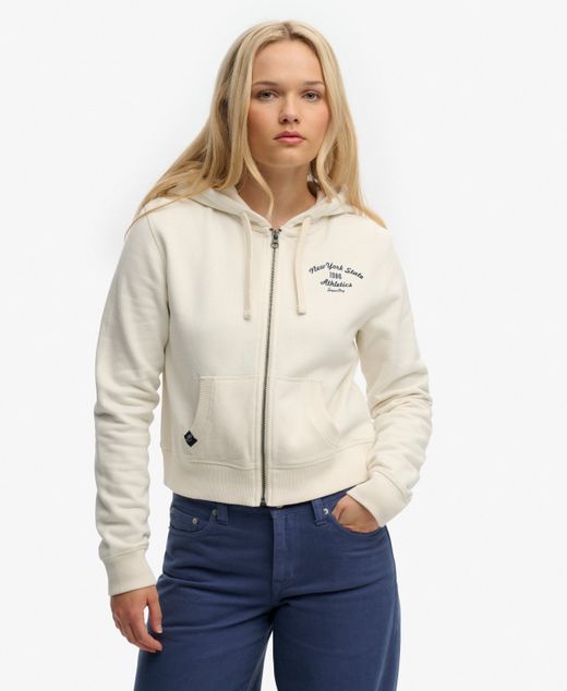 Sudadera con capucha corta con cremallera Superdry Bone White