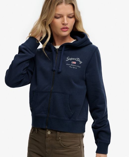 Sudadera con capucha corta con cremallera Superdry Navy