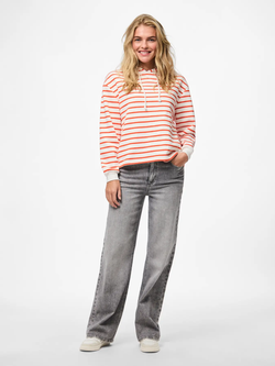 Sudadera con capucha de rayas horizontales Pieces Cloud Dancer