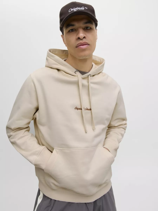 Sudadera con capucha y con pequeño bordado Originals Studio Jack & Jones Antique White
