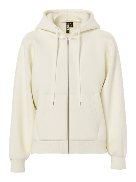Sudadera con capucha y cremallera Pieces White Pepper
