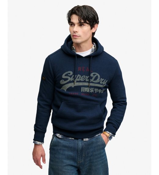 Sudadera con capucha y letras branding Superdry Bluestone