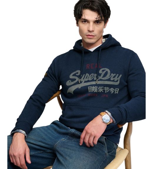Sudadera con capucha y letras branding Superdry Bluestone