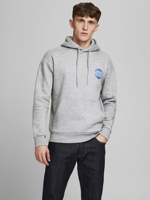 Sudadera con capucha y print en la espalda Jack & Jones Light Grey Mela