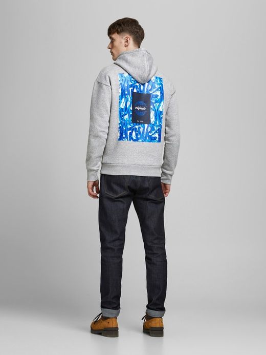 Sudadera con capucha y print en la espalda Jack & Jones Light Grey Mela
