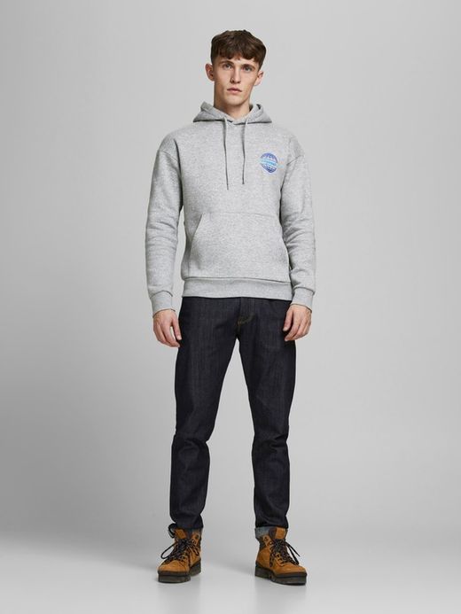 Sudadera con capucha y print en la espalda Jack & Jones Light Grey Mela