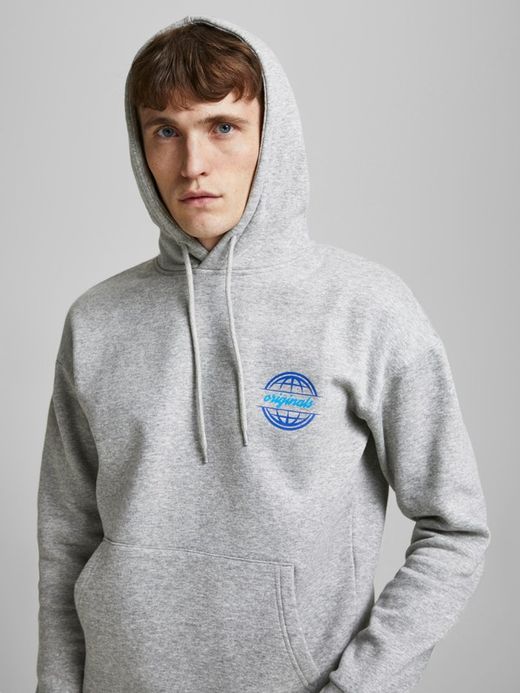 Sudadera con capucha y print en la espalda Jack & Jones Light Grey Mela