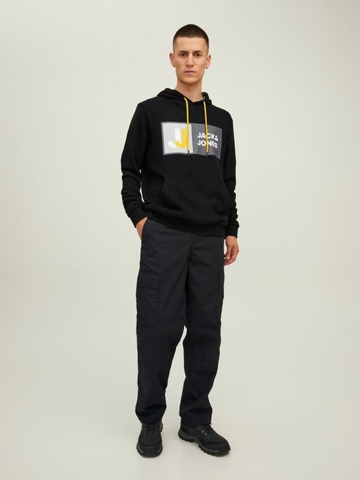 Sudadera con capucha y serigrafía branding Jack & Jones Black