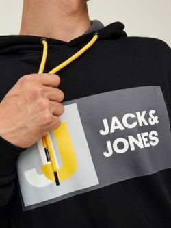 Sudadera con capucha y serigrafía branding Jack & Jones Black