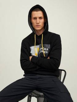Sudadera con capucha y serigrafía branding Jack & Jones Black